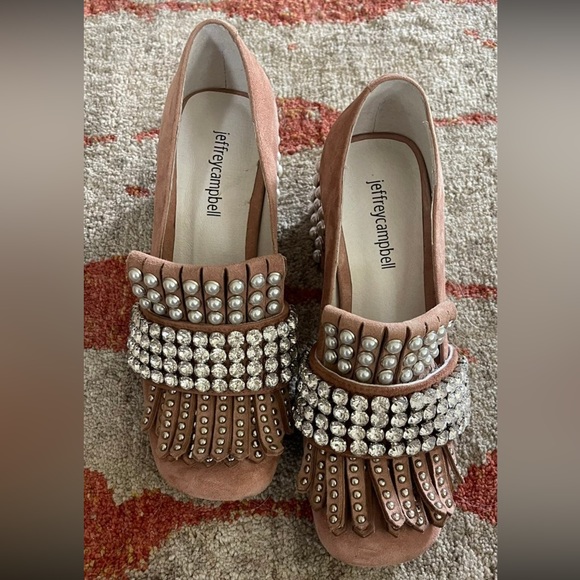 Rare Jeffrey Campbell Pearl Rhinestone Suede Heels 6 - Picture 2 of 4